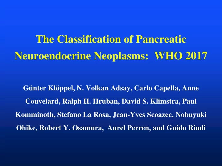 the classification of pancreatic