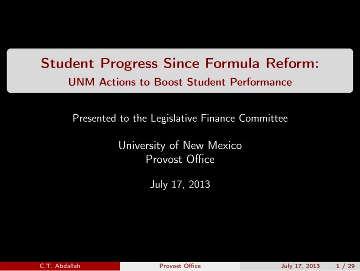 student progress since formula reform