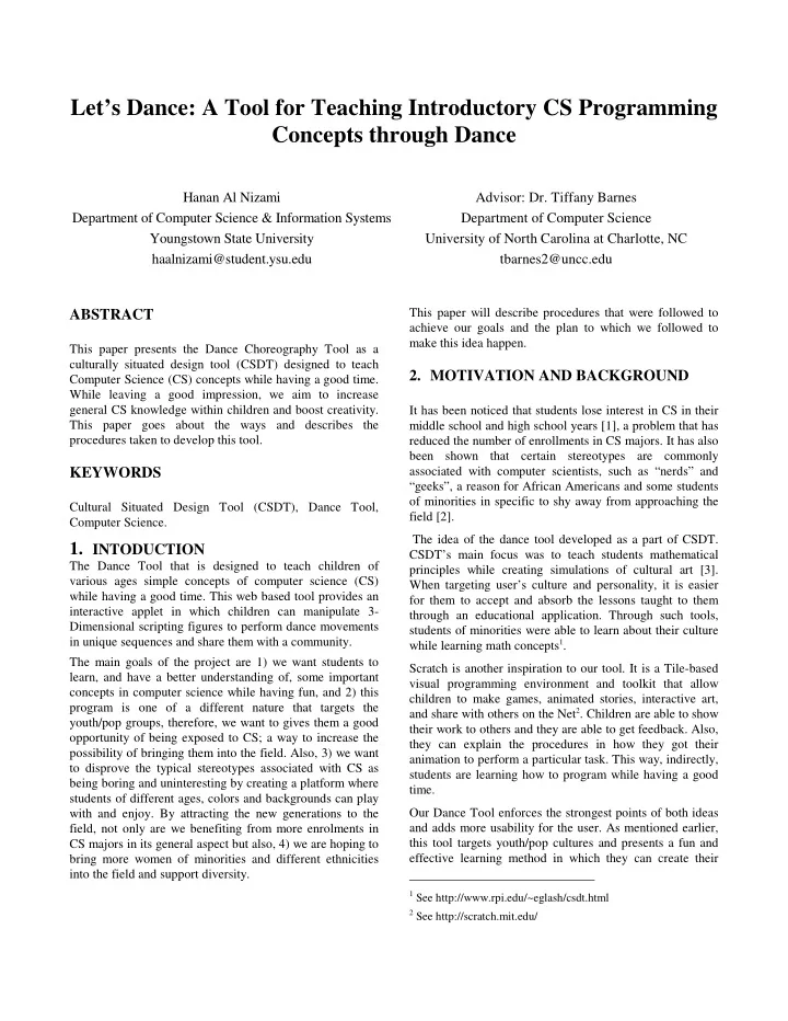 let s dance a tool for teaching introductory cs