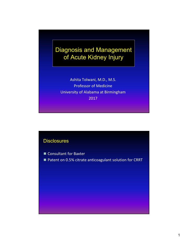 diagnosis and management of acute kidney injury