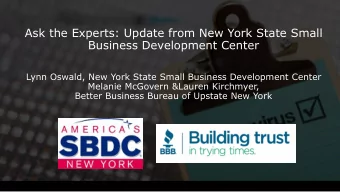Business Development Center  Lynn Oswald, New York State Small Business Development Center  Melanie