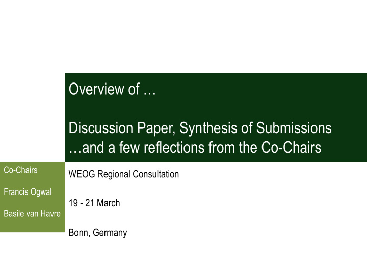 overview of discussion paper synthesis of submissions and