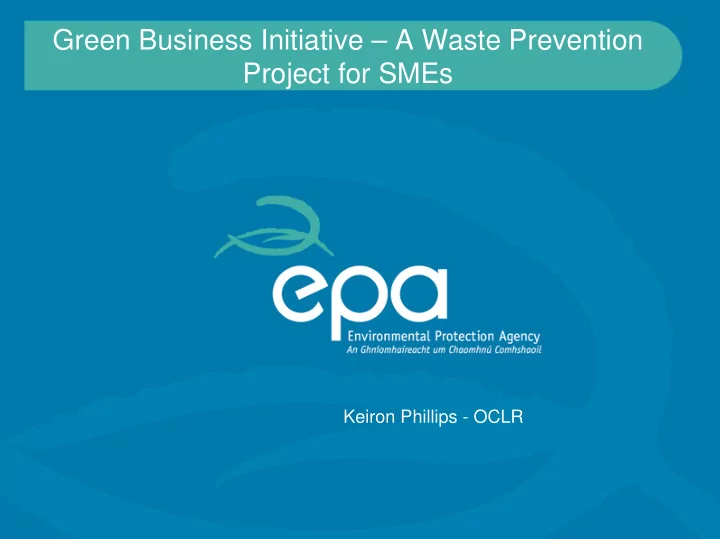 green business initiative a waste prevention project for