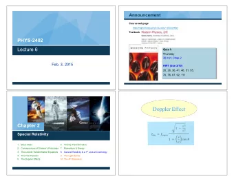 Doppler Effect  Chapter 2  Special Relativity 1. Basic Ideas 6. Velocity Transformation 2.