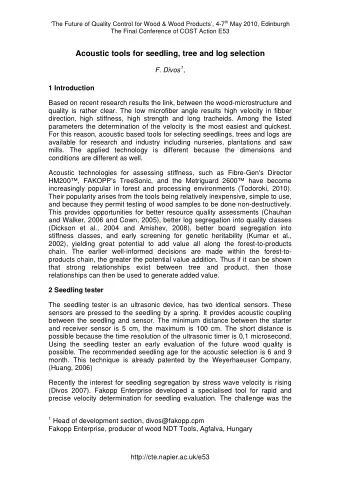 Acoustic tools for seedling, tree and log selection F. Divos 1 ,  1 Introduction  Based on recent