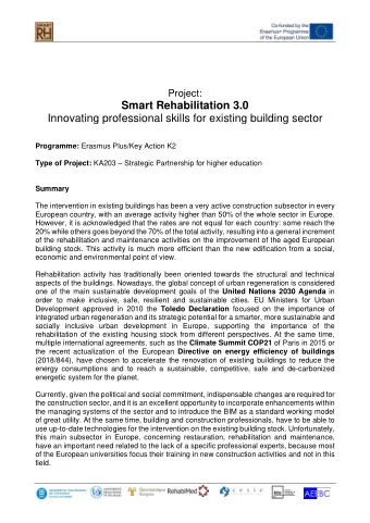 Smart Rehabilitation 3.0  Innovating professional skills for existing building sector Programme: