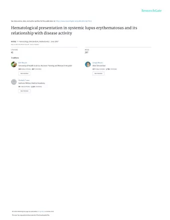 Hematological presentation in systemic lupus erythematosus and its  relationship with disease