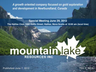 and development in Newfoundland, Canada  Special Meeting June 29, 2012 The Halifax Club, 1682