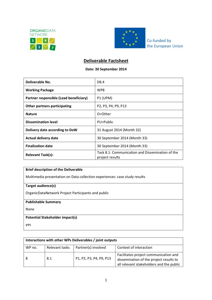 deliverable factsheet