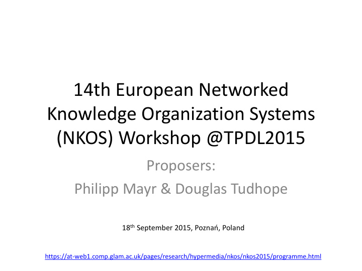 14th european networked knowledge organization systems