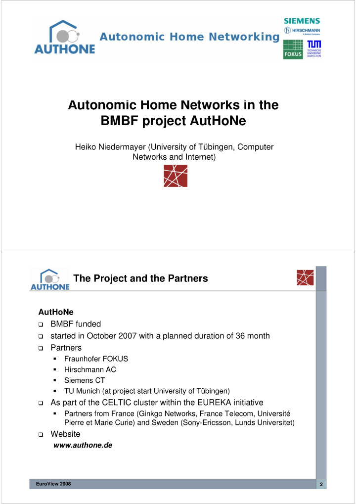 autonomic home networks in the bmbf project authone