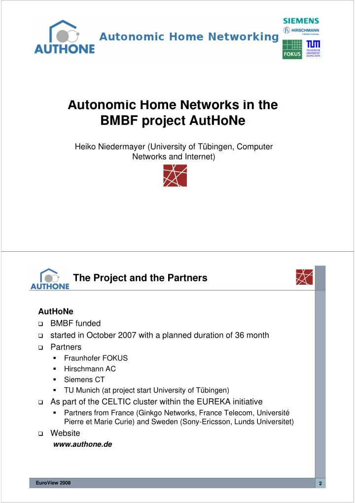 autonomic home networks in the bmbf project authone