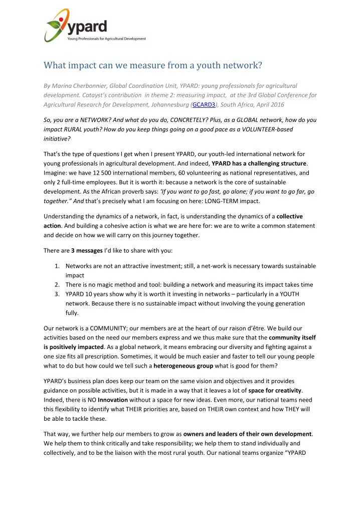 what impact can we measure from a youth network