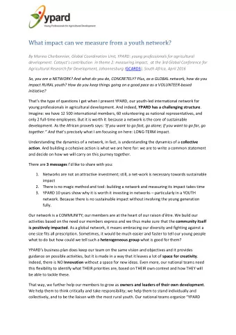 What impact can we measure from a youth network?  By Marina Cherbonnier, Global Coordination Unit,