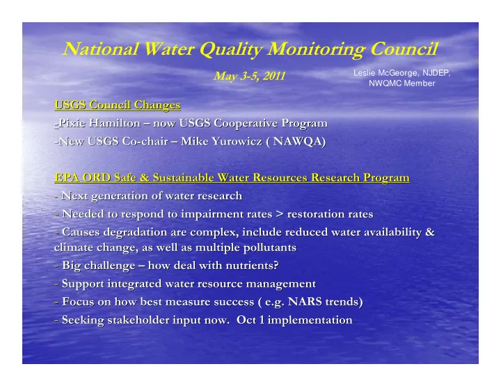 national water quality monitoring council