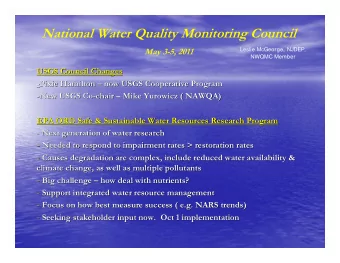 National Water Quality Monitoring Council  May 3-5, 2011  Leslie McGeorge, NJDEP,  NWQMC Member