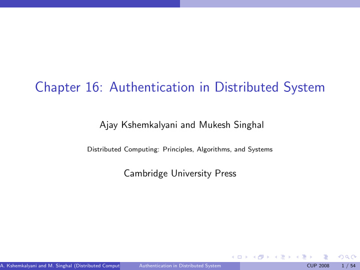 chapter 16 authentication in distributed system