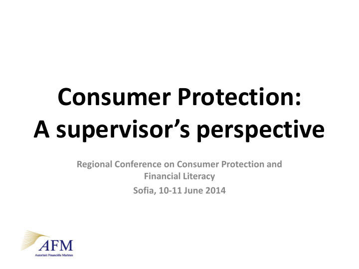 consumer protection a supervisor s perspective