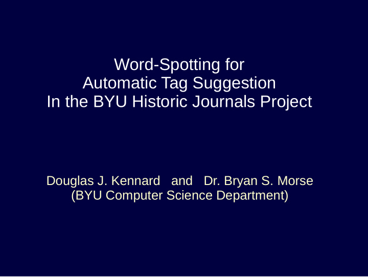 word spotting for automatic tag suggestion in the byu