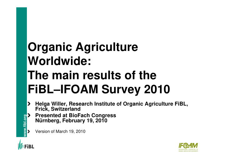 organic agriculture worldwide the main results of the