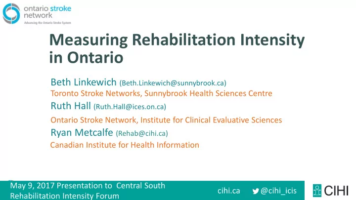 measuring rehabilitation intensity in ontario