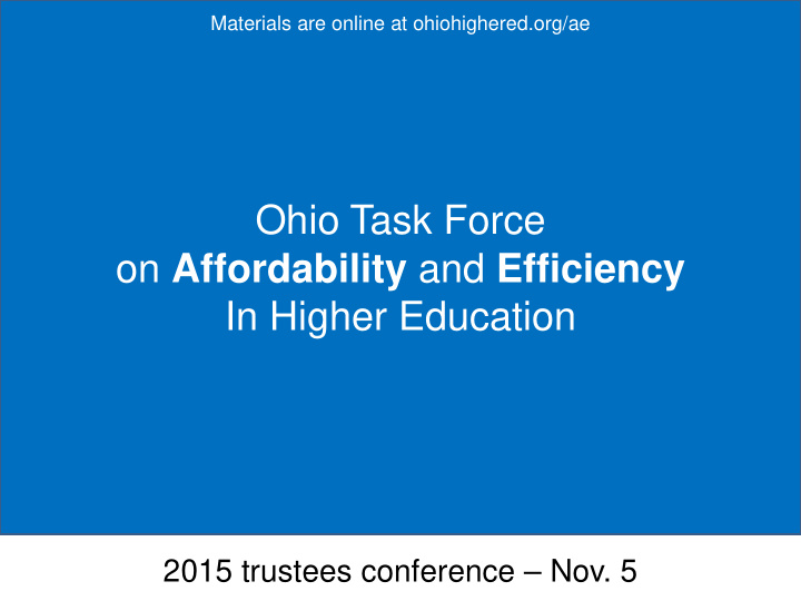 ohio task force on affordability and efficiency in higher