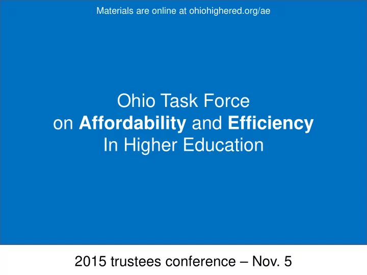 ohio task force on affordability and efficiency in higher