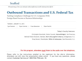 Outbound Transactions and U.S. Federal Tax  Tackling Compliance Challenges for U.S. Companies With
