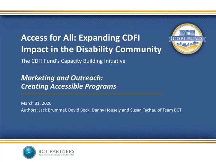 access for all expanding cdfi impact in the disability