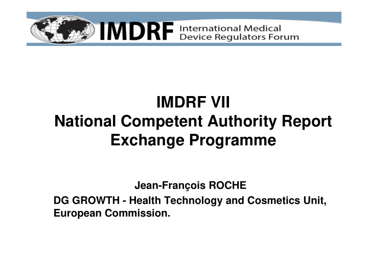 imdrf vii national competent authority report exchange