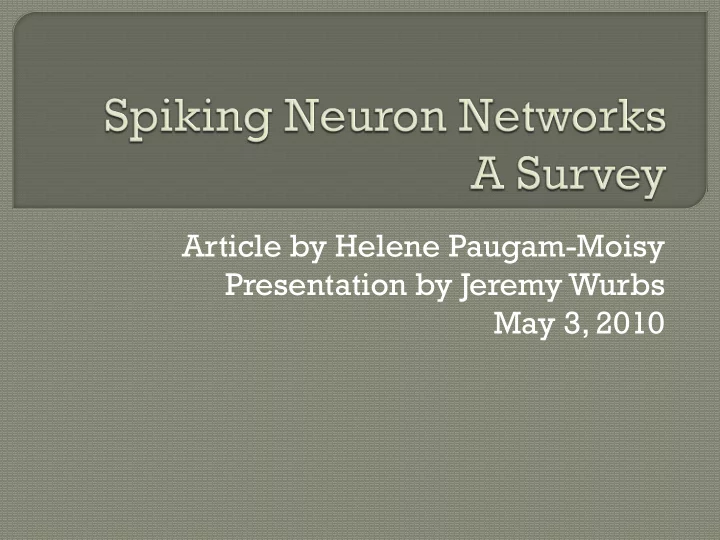 article by helene paugam moisy presentation by jeremy