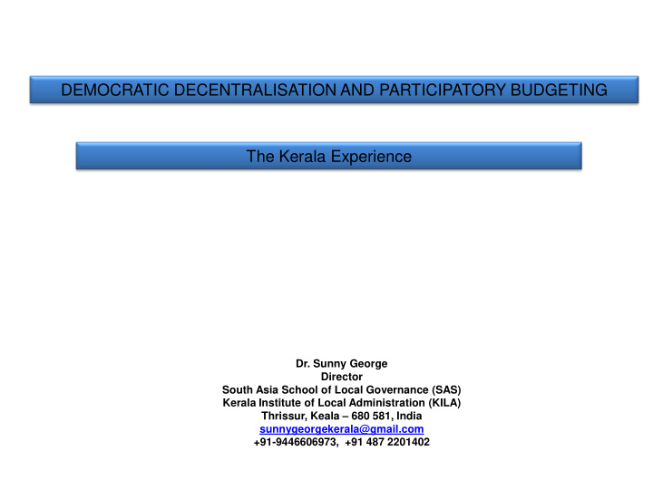 democratic decentralisation and participatory budgeting