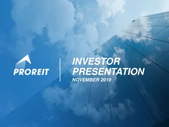 INVESTOR  PRESENTATION  NOVEMBER 2019  INVESTOR  PRESENTATION  NOVEMBER 2019  Disclaimer  About