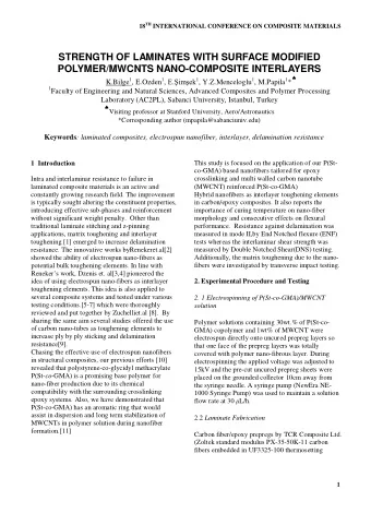 STRENGTH OF LAMINATES WITH SURFACE MODIFIED POLYMER/MWCNTS NANO-COMPOSITE INTERLAYERS K.Bilge 1 ,