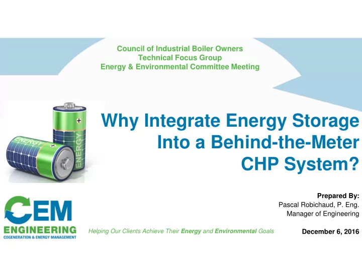 why integrate energy storage into a behind the meter chp