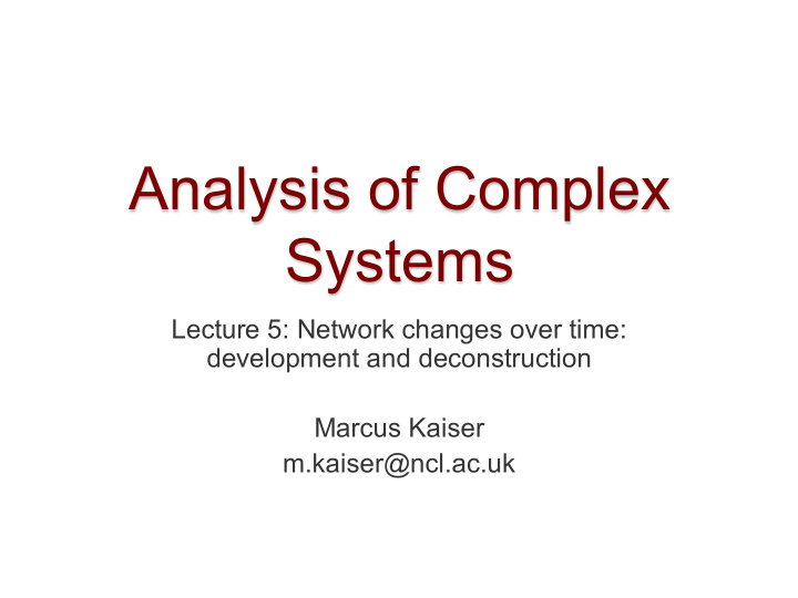 analysis of complex systems