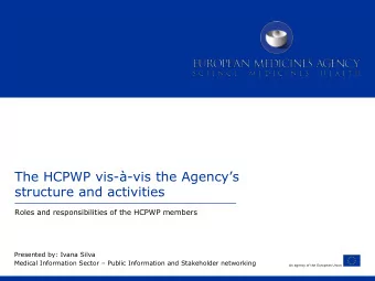 The HCPWP vis-- vis the Agencys  structure and activities  Roles and responsibilities of the