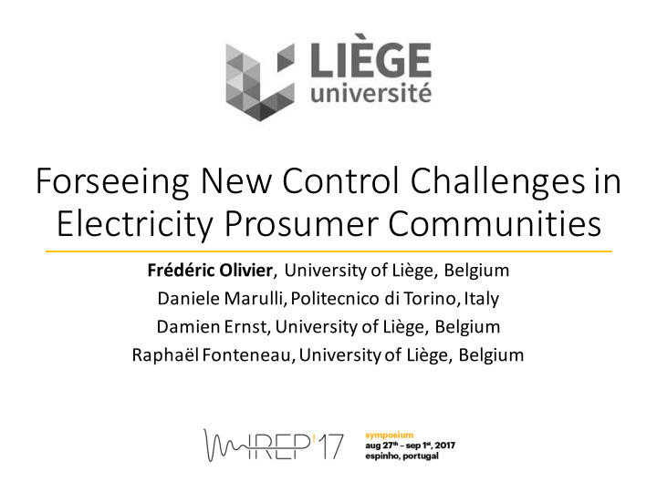 forseeing new control challenges in electricity prosumer