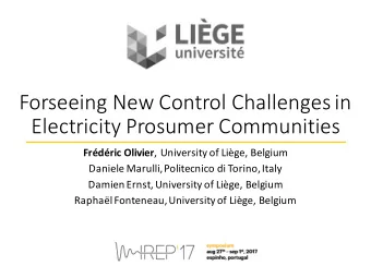 Forseeing New Control Challenges in  Electricity Prosumer Communities Frdric Olivier ,