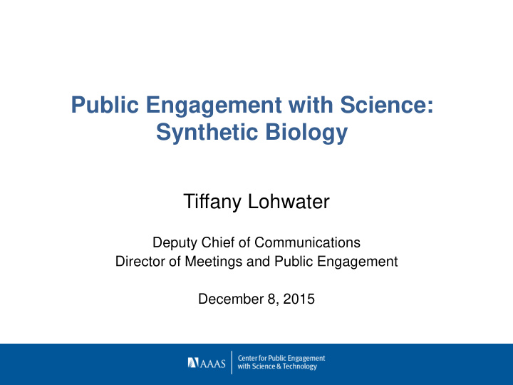 public engagement with science synthetic biology
