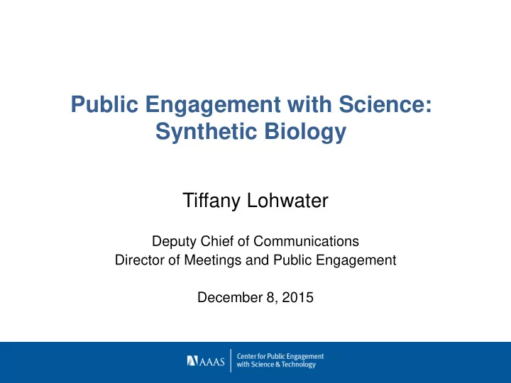 public engagement with science synthetic biology