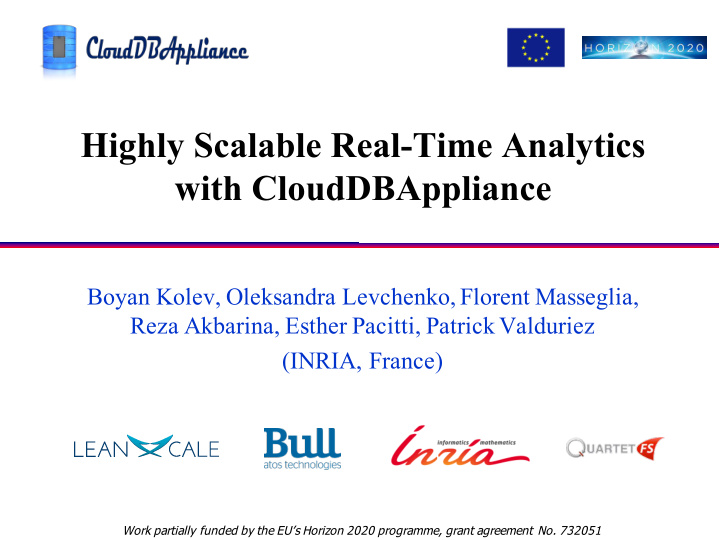 highly scalable real time analytics with clouddbappliance