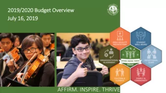 2019/2020 Budget Overview  Ju  July  ly 16, 2019  T O P I C S  Key Points  General Fund