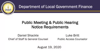 Dep  epartm  tment o  ent of L  f Local G  l Gover  ernment F  ent Financ  nce  Publi  ublic Mee