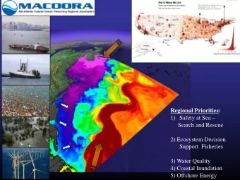 Regional Priorities:  1) Safety at Sea   Search and Rescue  2) Ecosystem Decision  Support