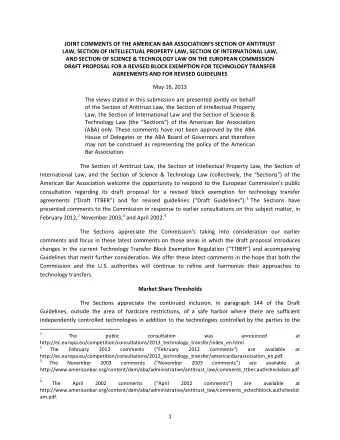 JOINT COMMENTS OF THE AMERICAN BAR ASSOCIATIONS SECTION OF ANTITRUST  LAW, SECTION OF