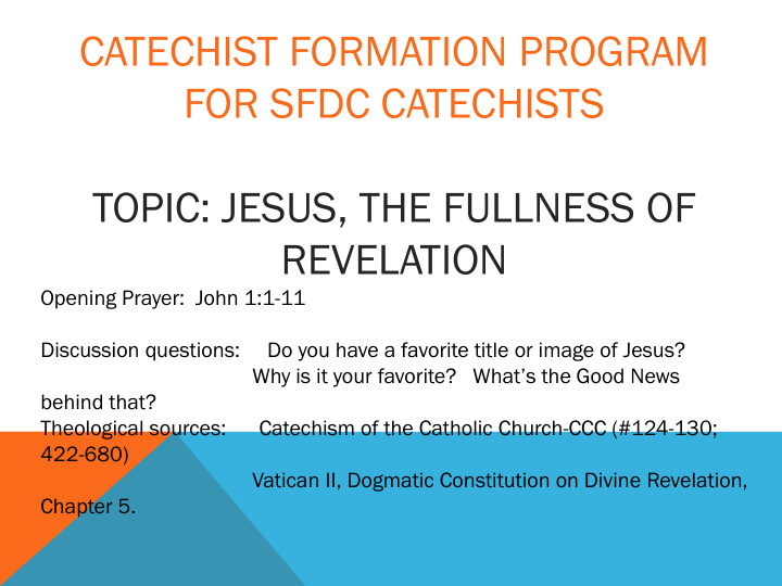 catechist formation program for sfdc catechists topic