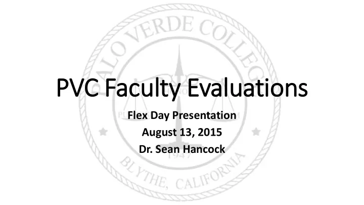 pvc faculty evaluations