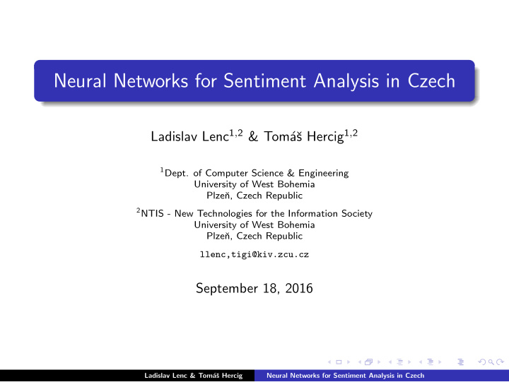 neural networks for sentiment analysis in czech