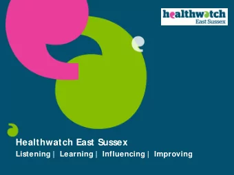Healthwatch East Sussex  Listening |  Learning |  Influencing |  Improving  Julie Fitzgerald